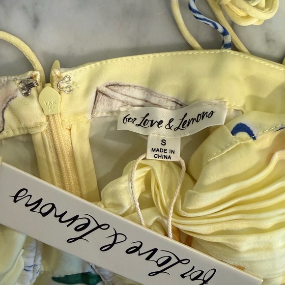 For Love & Lemons Ciao mini dress NWT butter yellow w/a Positano print. Size S - Picture 6 of 6